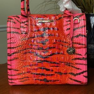 Vibrantly colored Brahmin Small Caroline Pink Feline Ombré handbag